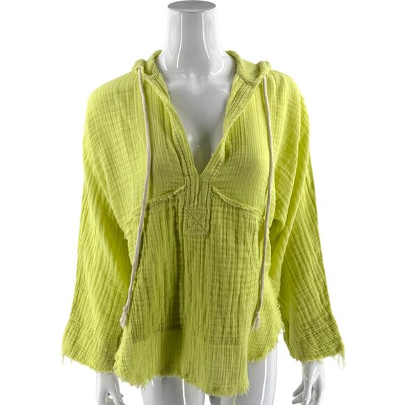 Out From Under Womens Top Size XS Lime Green Gauze Loose Fit Hooded Beach Boho - Picture 1 of 7